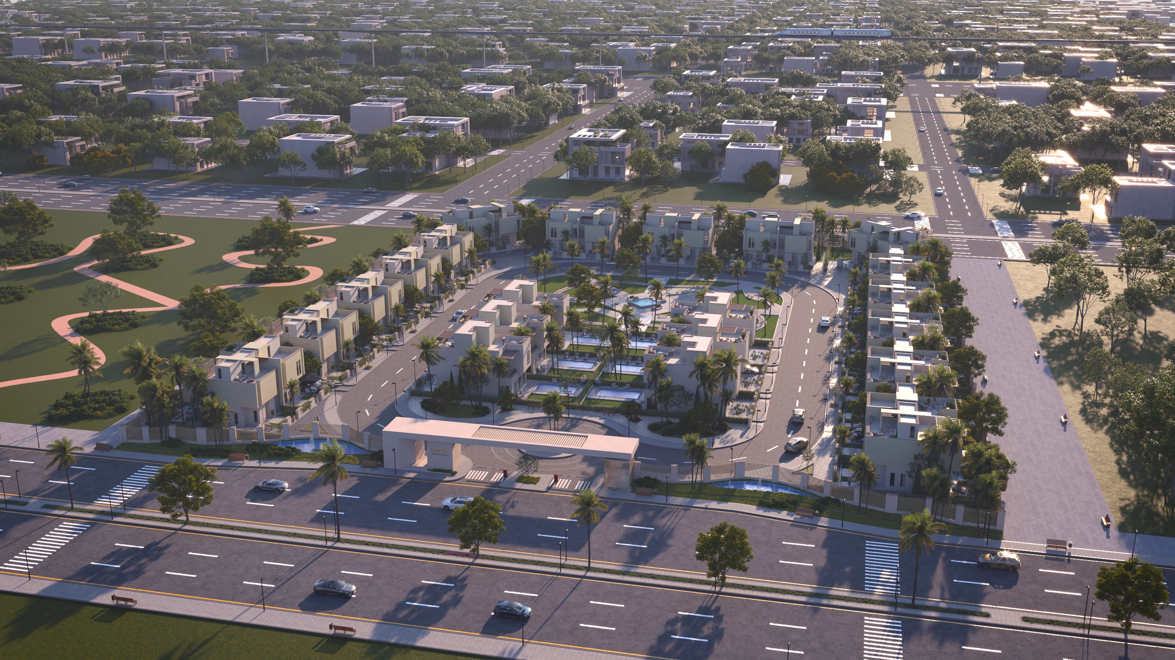 Aerial masterplan view of Liwan Residence in West Cairo